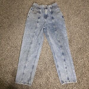 Forever 21 Jeans Womens 29 Blue High Rise Mom Relaxed Acid Wash Pleated Denim